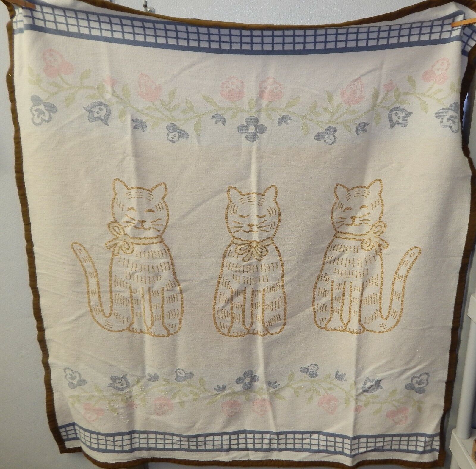 Vintage Biederlack of America Happy Cats Reversible Blanket Throw