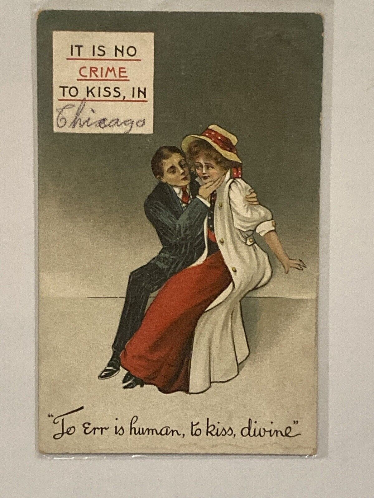 C. 1910 Well Dressed Couple Kissing Postcard \