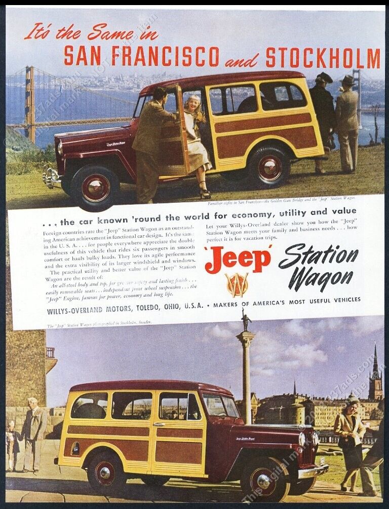 1948 Willys Jeep Station Wagon San Francisco Stockholm photo vintage print ad