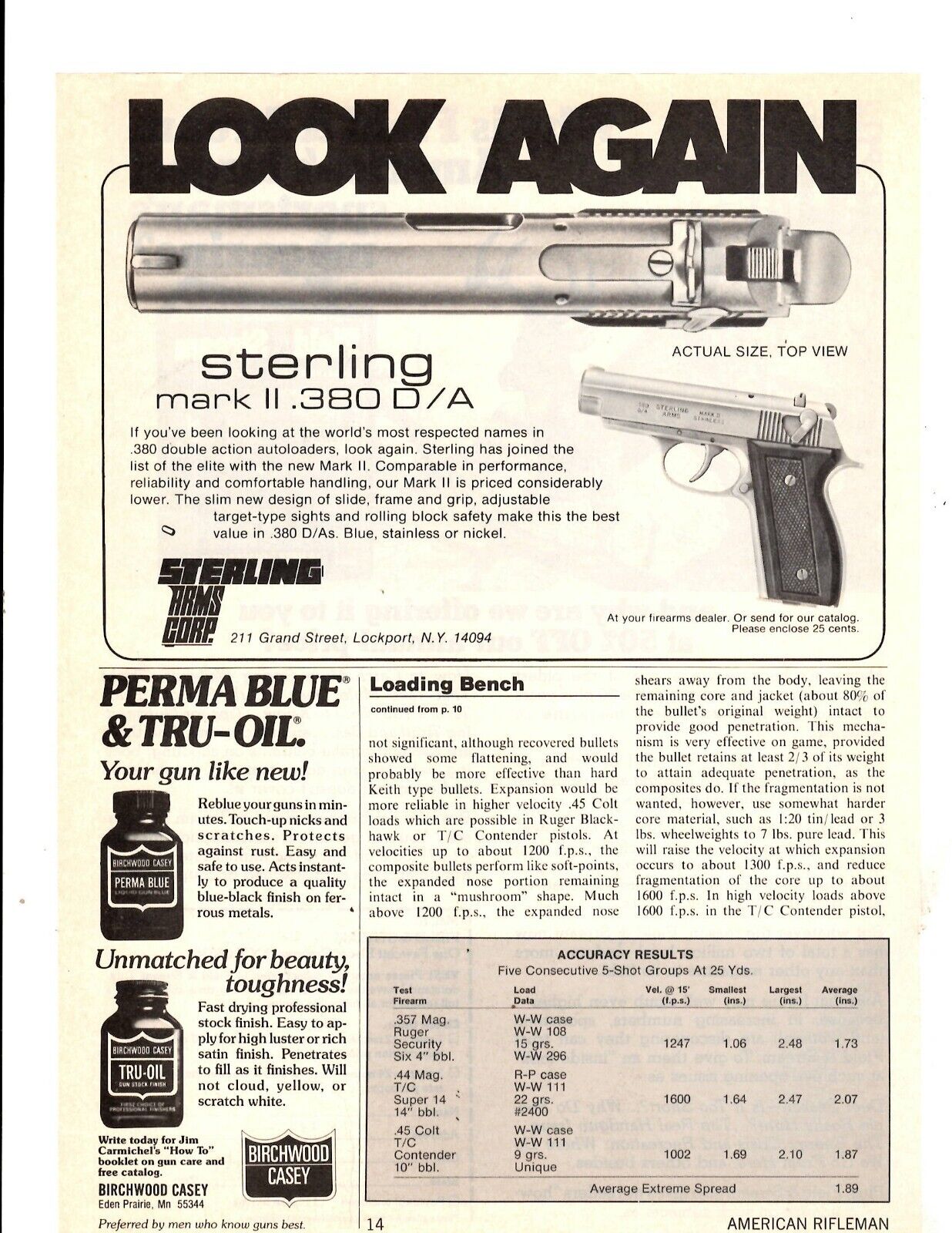 1980 Print Ad Sterling mark II .380 D/A double action auto loader Firearms