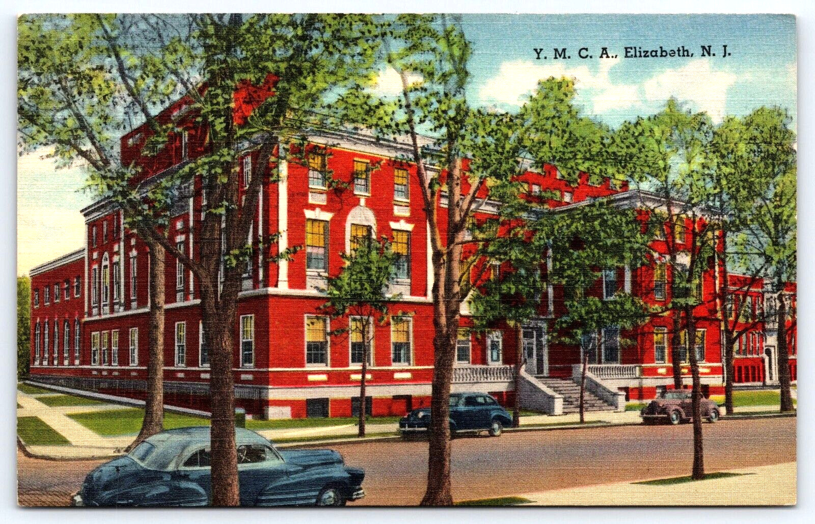 Elizabeth NJ-New Jersey, YMCA Building, Cars, Antique, Vintage Postcard