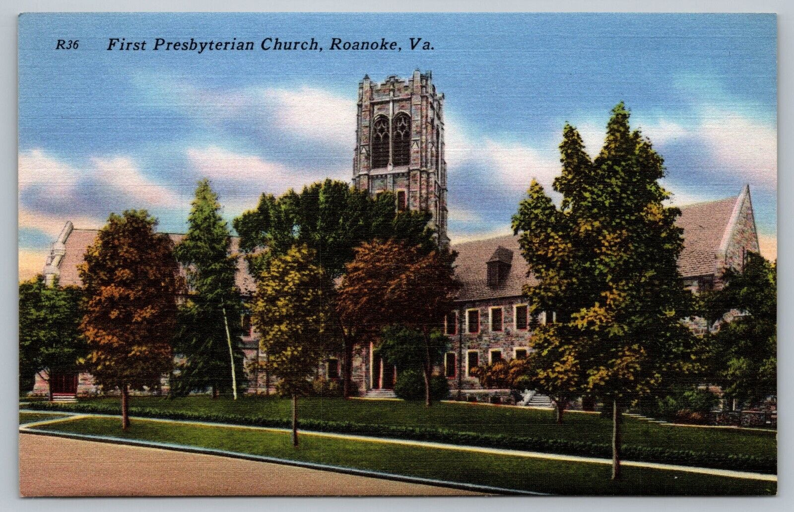 Postcard First Presbyterian Church Roanoke Linen Virginia VA 