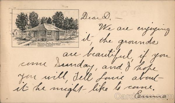 1914 Lincoln National Bank Bungalow,IL Logan County Illinois Postcard 1c stamp