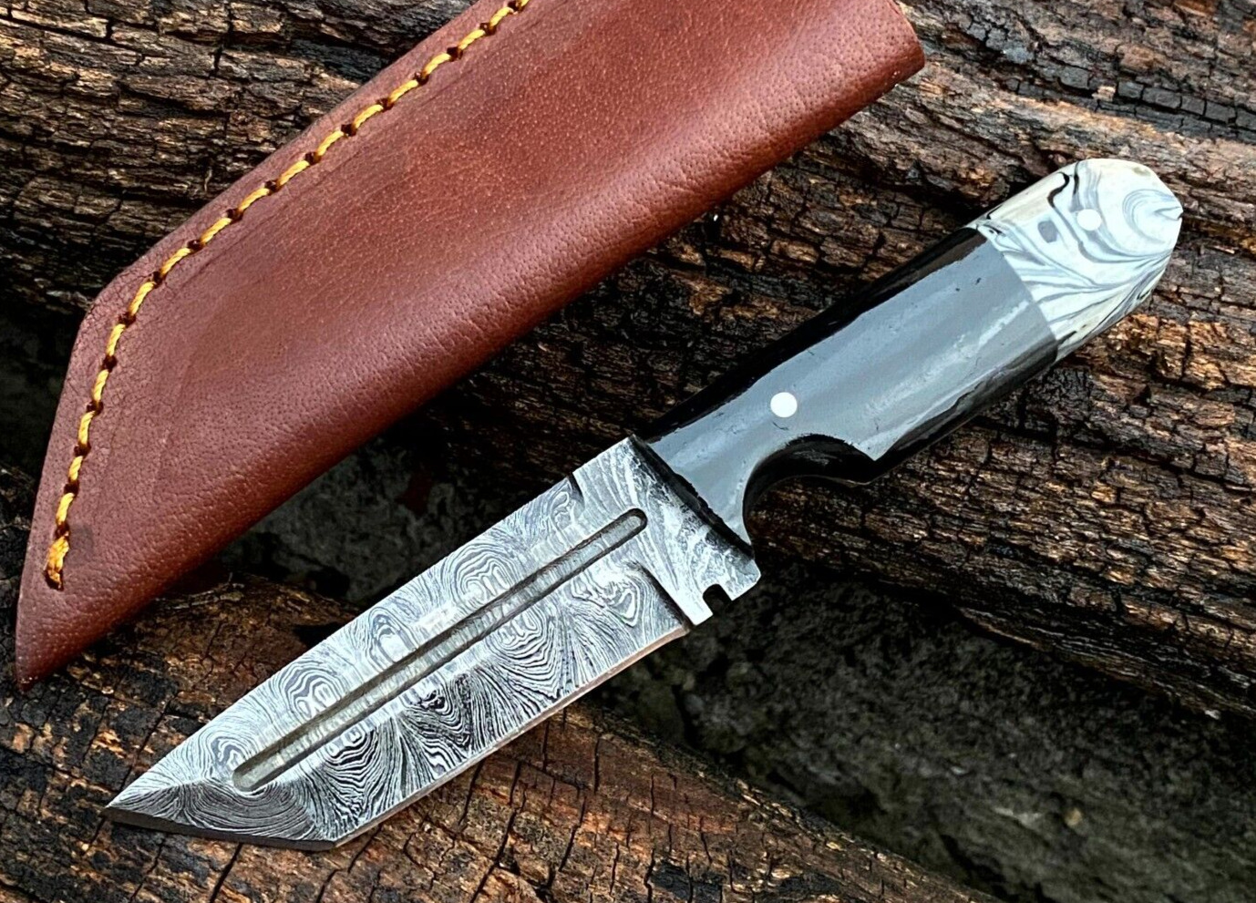 SHARD®™ CUSTOM HAND FORGED Damascus Steel EDC MIni TANTO Neck Knife W/SHEATH