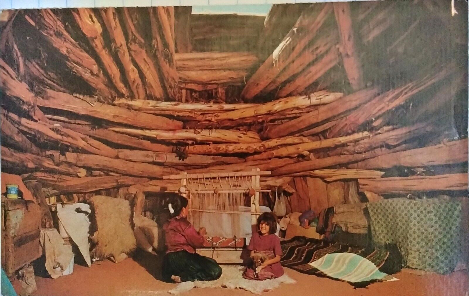 Navajo Family Monument Valley Arizona Weaving Rug Circular Hogan
