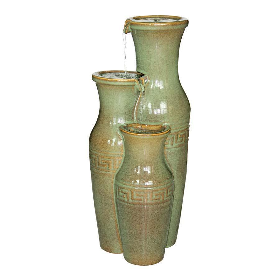 Grecian Ceramic Tri Level Jars Indoor Outdoor Cascading Fountain Sculpture