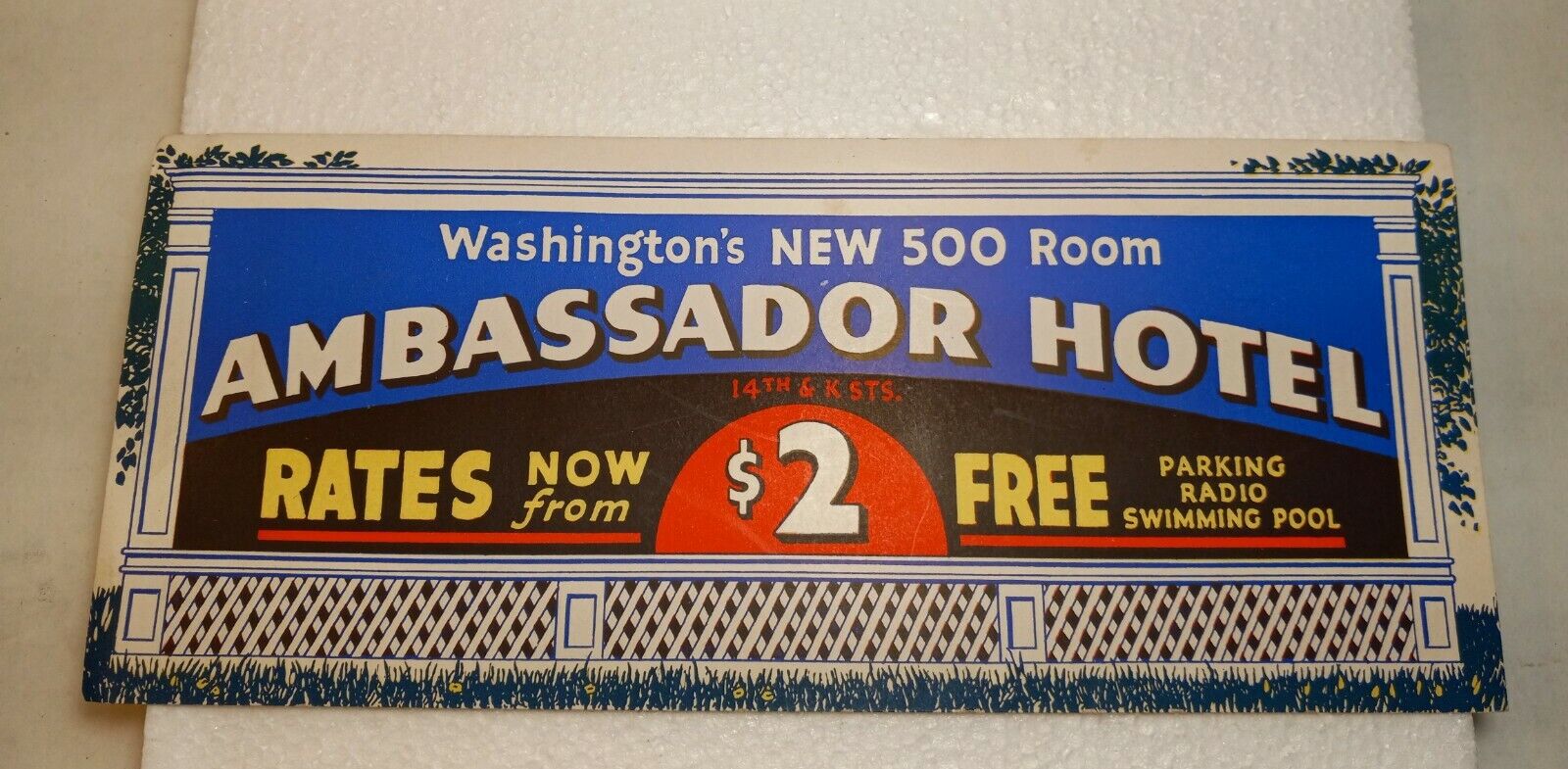  Vintage 1920s Ambassador Hotel Advertising Trade Card Washington DC