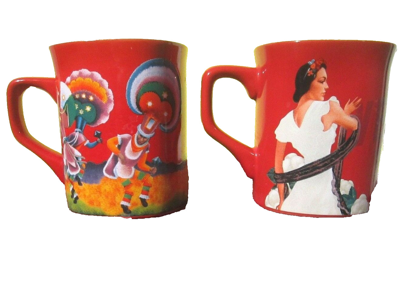 Nescafe Clasico Coffee Cups Veracruz And Oaxaca Mexico Red Floral Pair Two Mugs