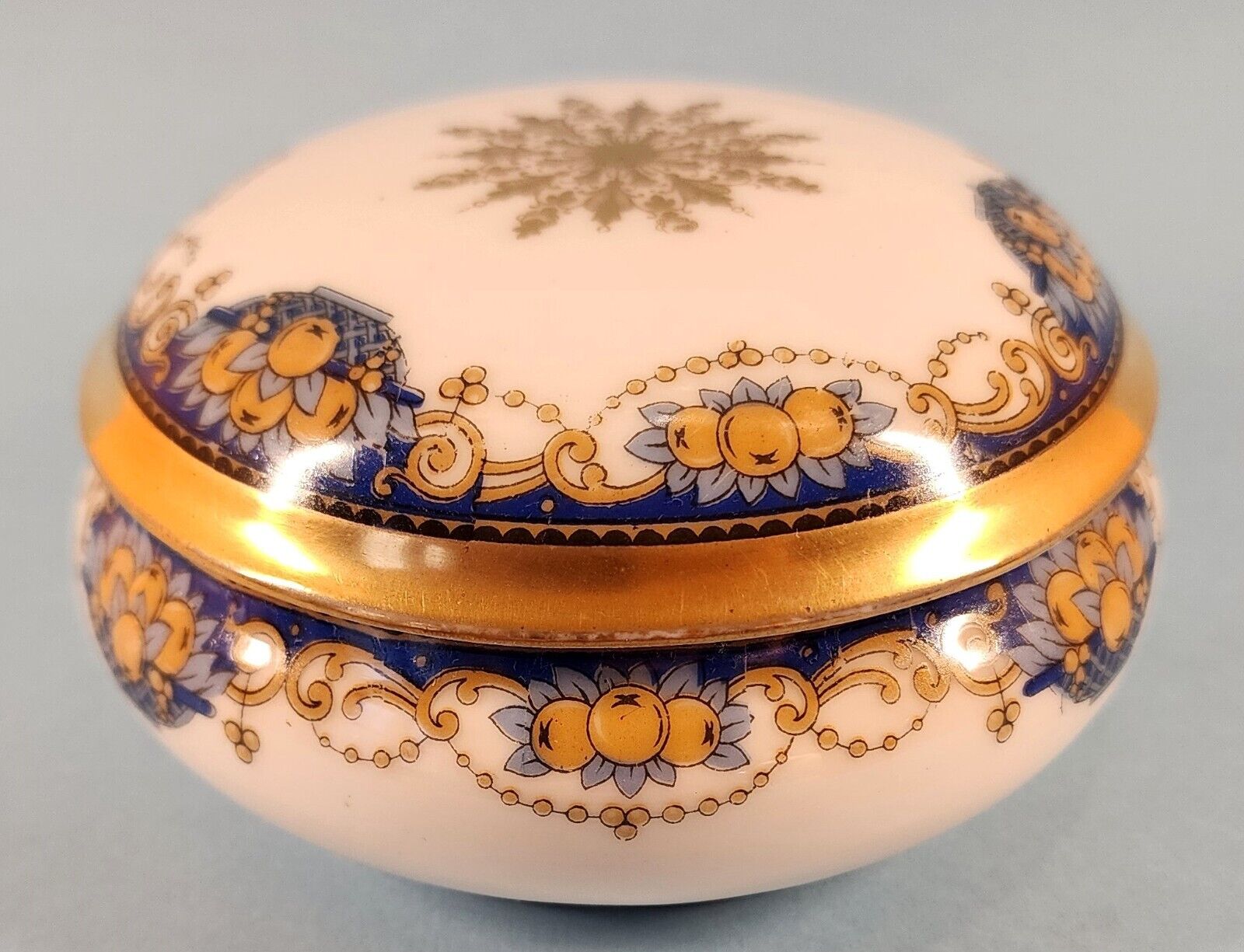 Beautiful Large Antique German Porcelain 6 Inch Covered Box Excellent Condition
