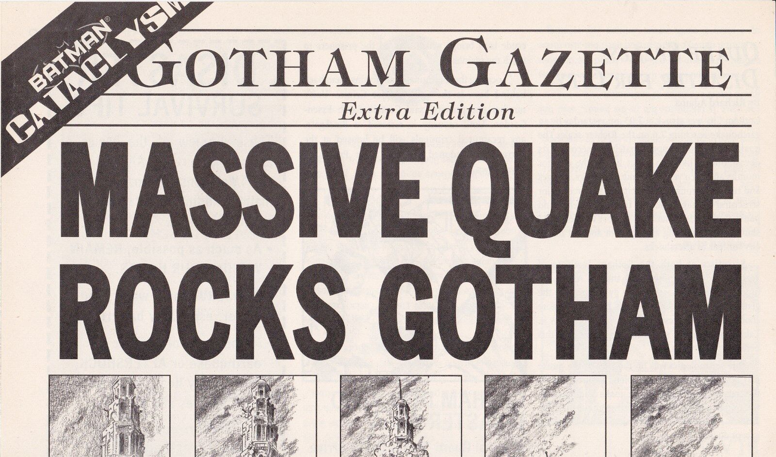 BATMAN CATACLYSM GOTHAM GAZETTE MASSIVE QUAKE ROCKS GOTHAM RETAILER PROMO 1998