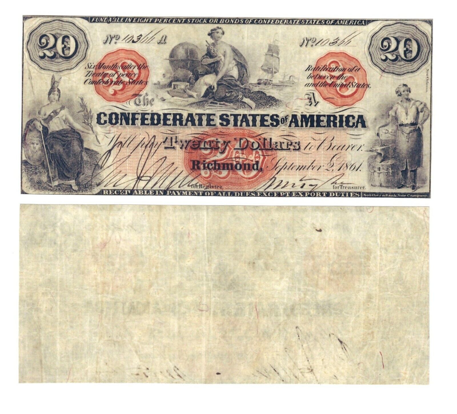 -r Reproduction -   Confederate 20 dollars 1861 Pick #32       819
