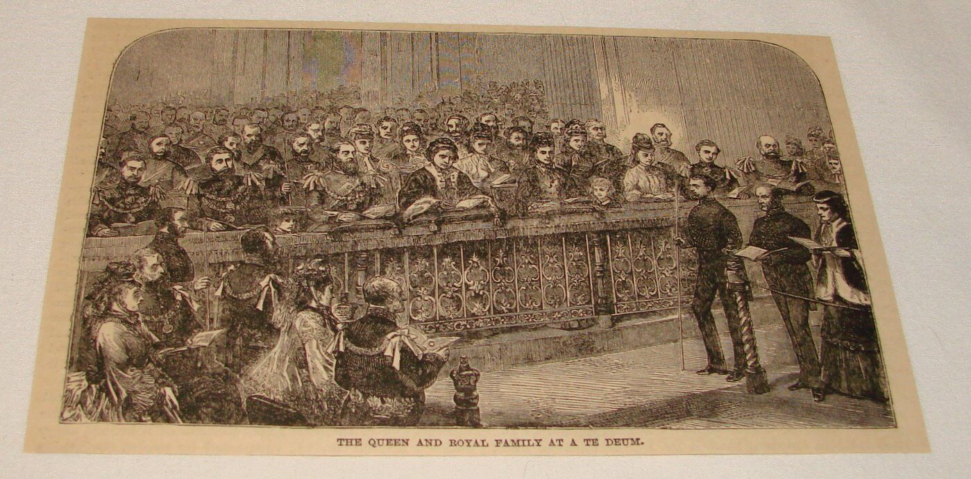 1883 magazine engraving ~ QUEEN VICTORIA AND FAMILY At A Te Deum