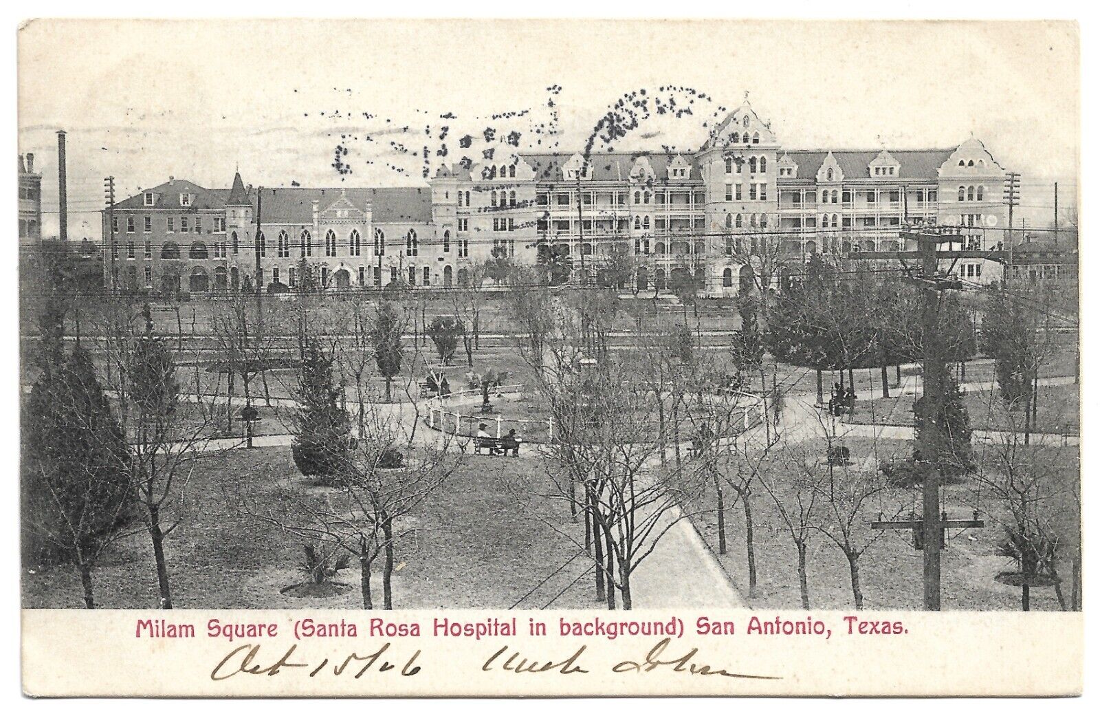 San Antonio Texas TX Milam Sqaure Santa Rosa Hospital 1906 Vintage Postcard