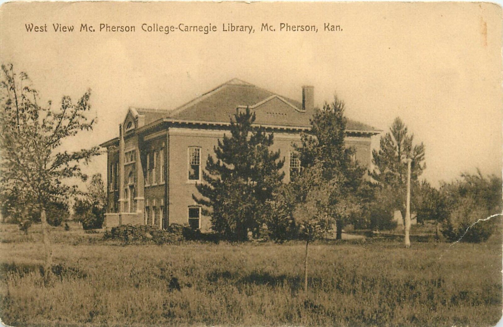 1911 Carnegie Library, McPherson College, McPherson, Kansas Postcard