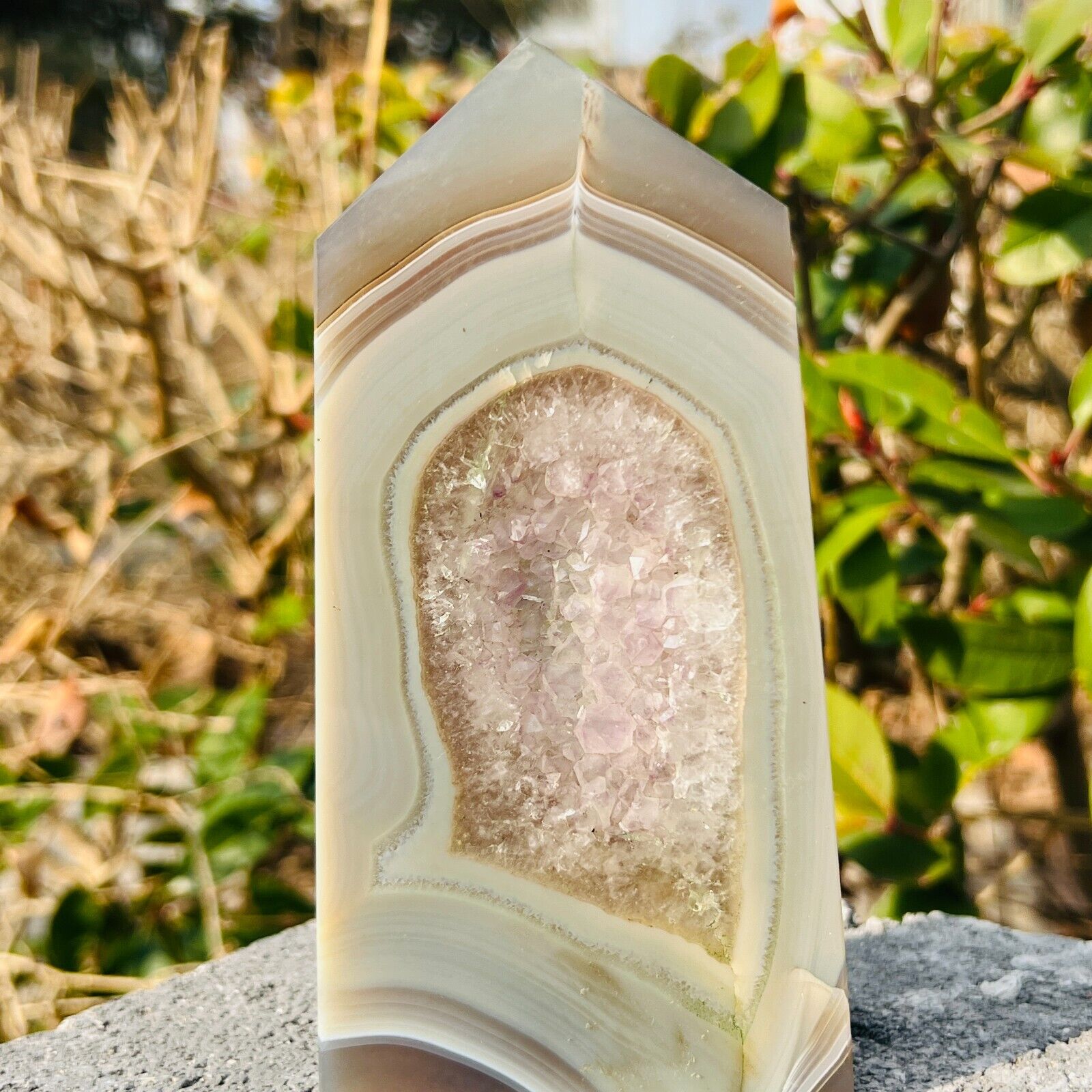 269g Natural agate amethyst column obelisk crystal cluster quartz cave specimen