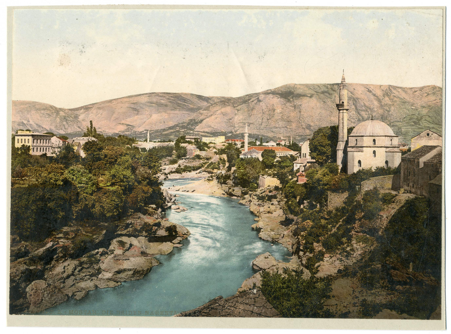 Herzegovina, Mostar, The Two Narenta Shores Vintage Print Photochromy, Vin