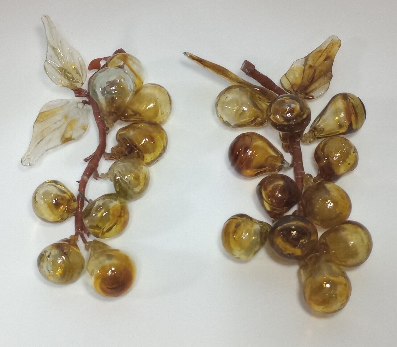 Vintage Hand Blown Amber Glass Grape Vine Clusters 
