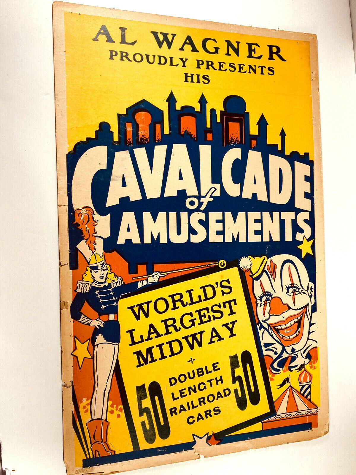 vtg 1960s 70s Al Wagner Cavalcade of Amusments Circus Carnival Poster 