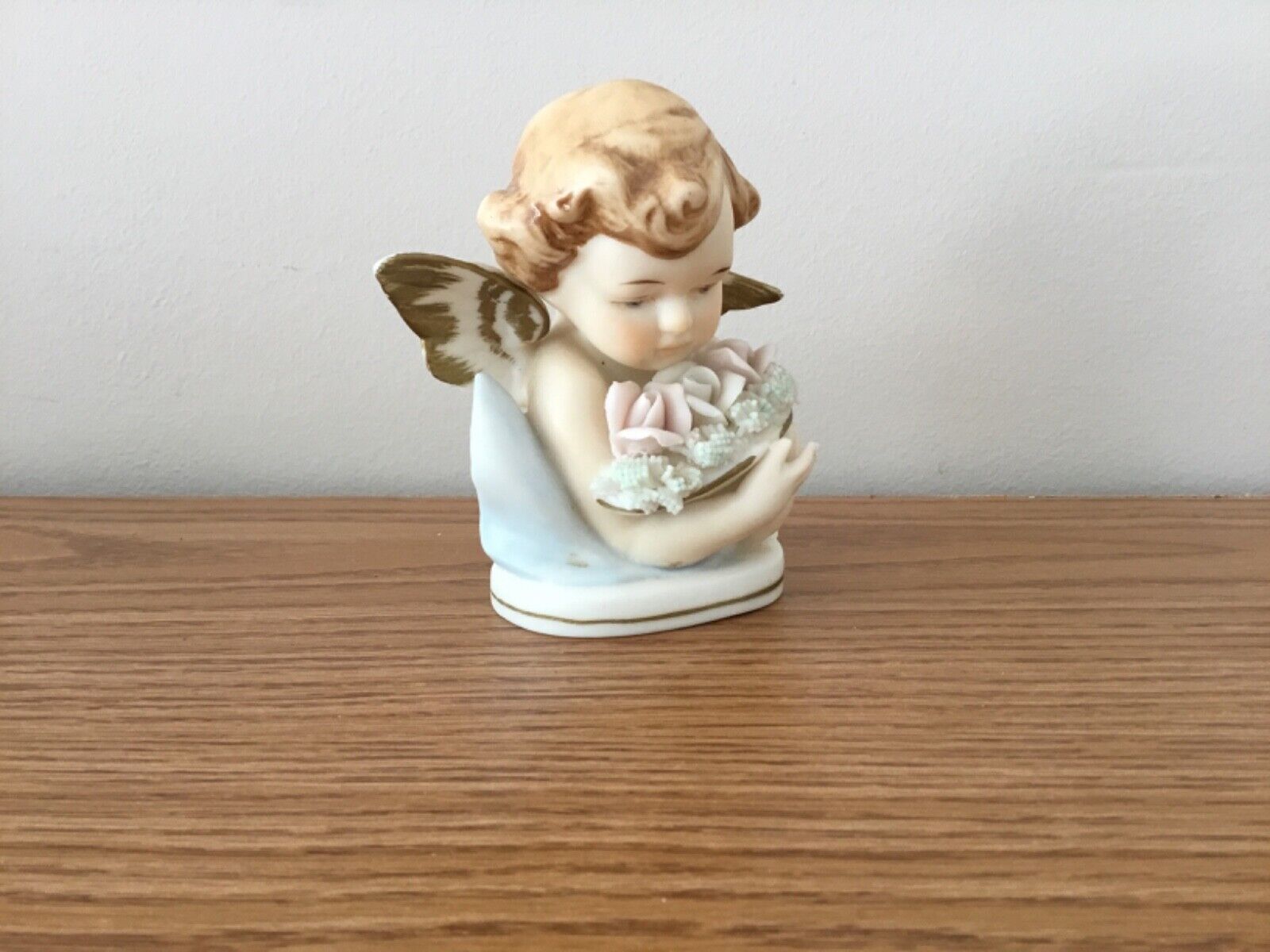 Vintage TILSO Japan Angel Cherub w Flower Basket Porcelain Figurine Hand Painted