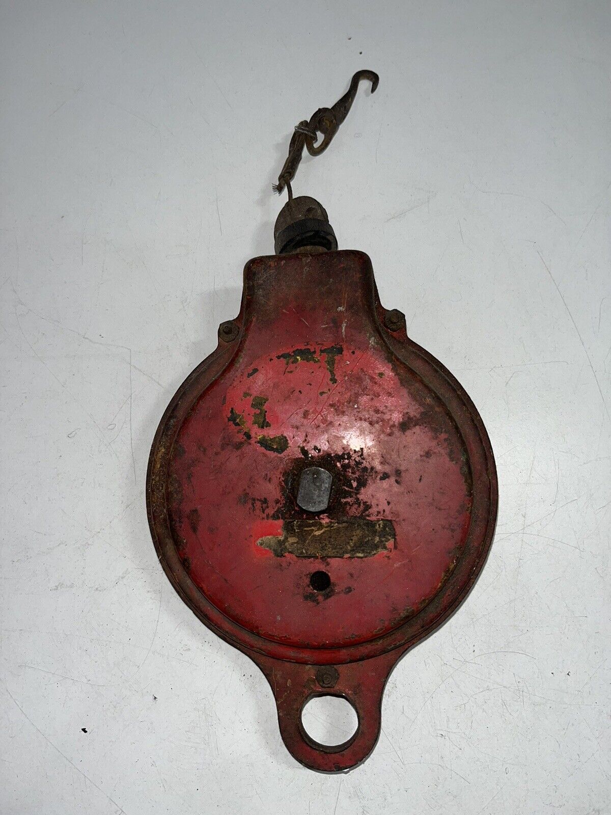 Antique Vintage Dark Red Pulley Rustic Heavy Duty Made in the USA Barn Farm Tool