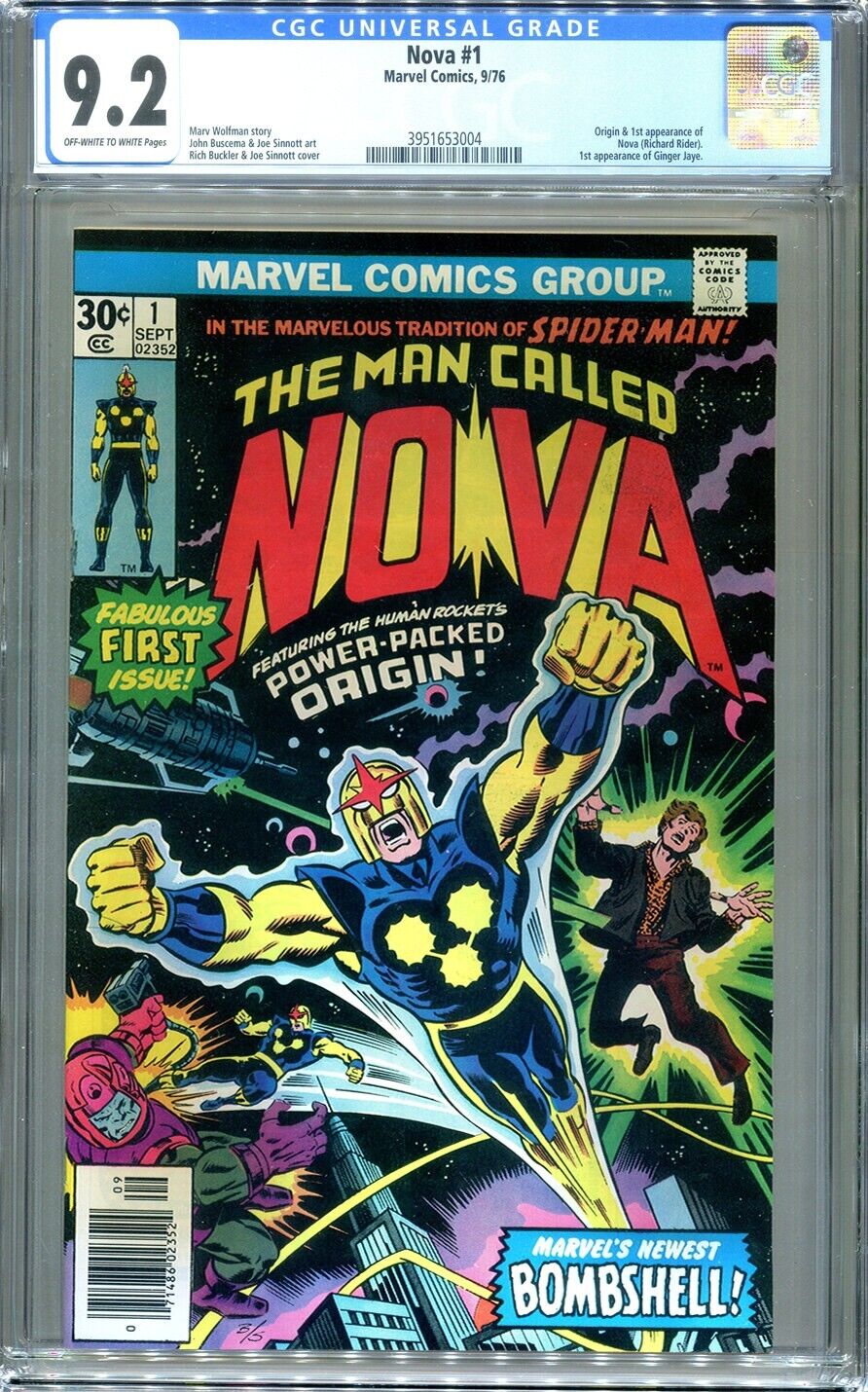 Nova #1 ☀️ CGC 9.2 ☀️ Origin & 1st Appearance of Nova (Richard Rider) ☀️ 1976
