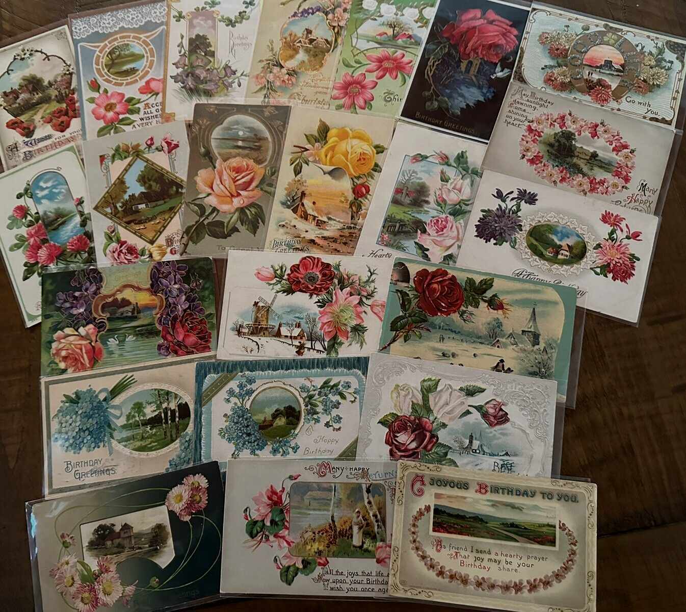 ~Lot of 23 Vintage~Scenes & Flowers~ Floral Greetings Postcards-in sleeves-h983