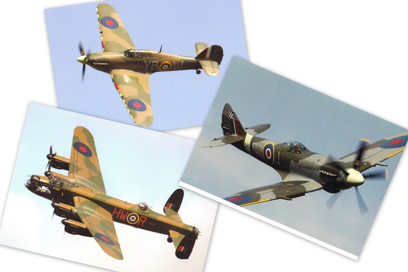 Aviation Photo Prints A4 size x 3  Lancaster, Spitfire, Hurricane   RAF  BBMF.