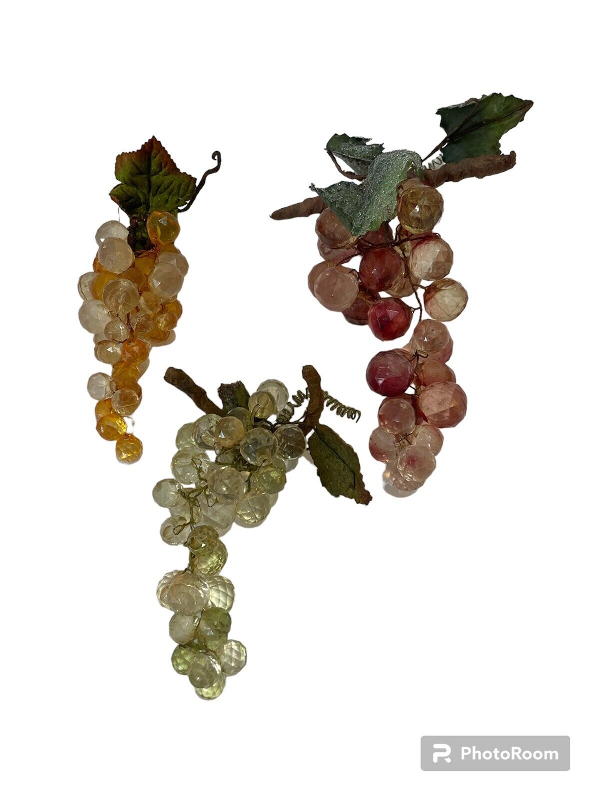 VNT MCM Lot 3 Lucite  Grape Cluster Clear Green Yellow Pink Leaf Home Decor