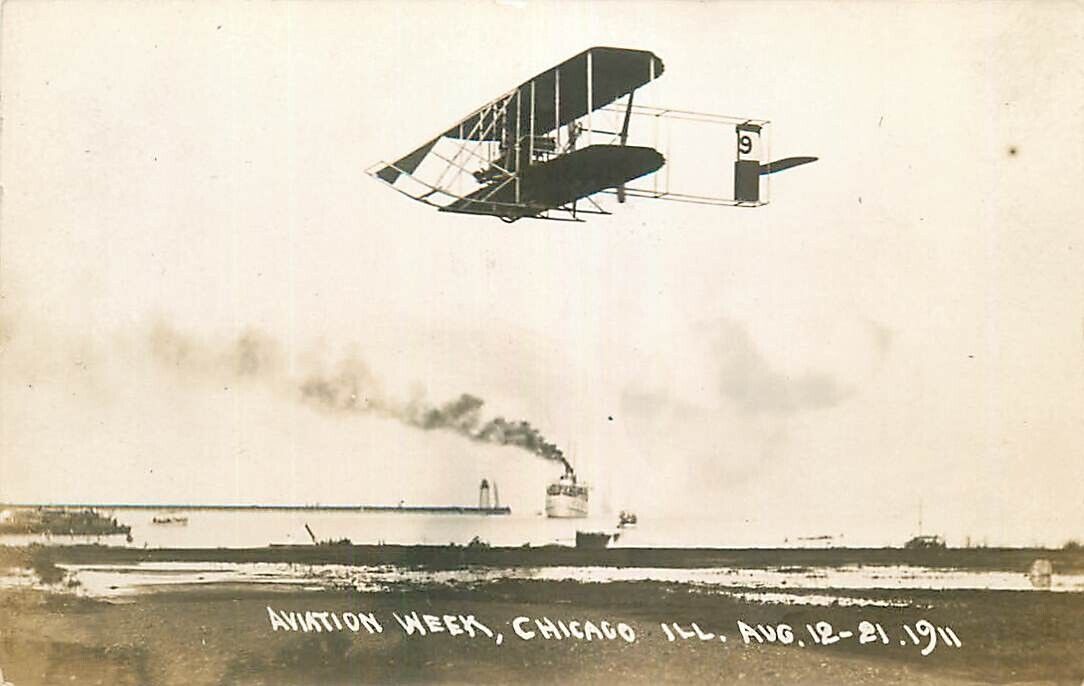 Real Photo Postcard Aviation Week, Biplane, Chicago, Illinois Aug 12-21, 1911