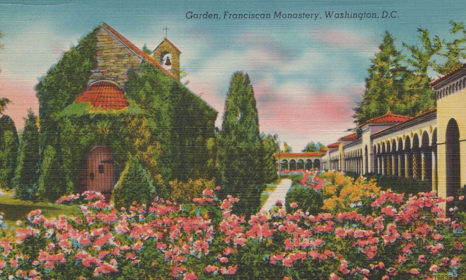 Garden Franciscan Monastery Washington D.C. Vintage Linen Postcard