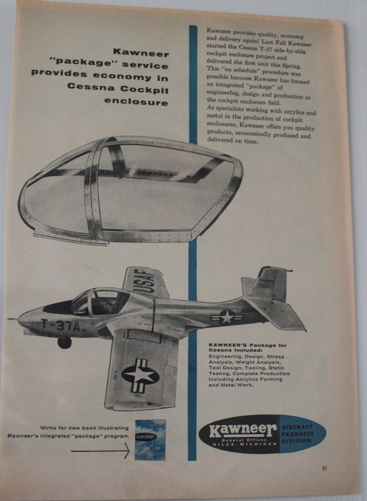 Kawneer Aircraft Products Cessna T-37 Tweet Trainer Vintage Advertisement
