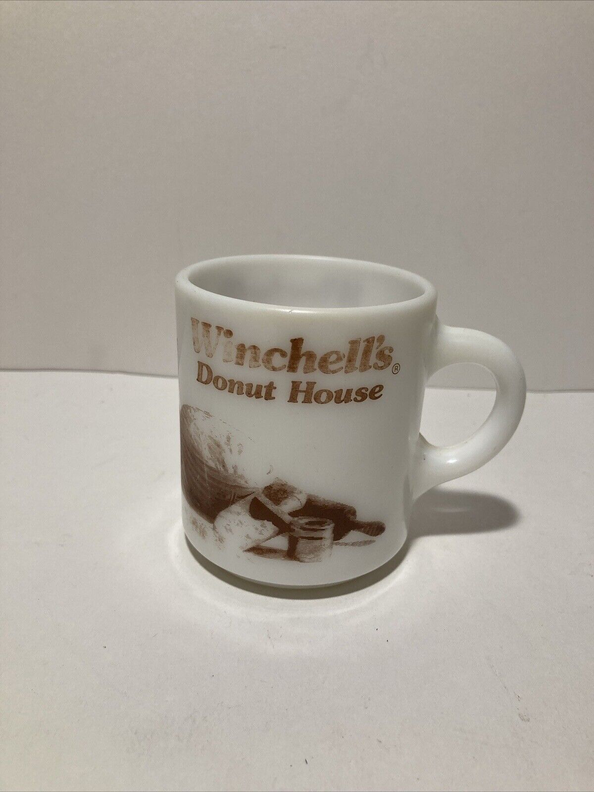 Vintage Winchell\'s Donut House White Milk Glass Coffee Cup Mug
