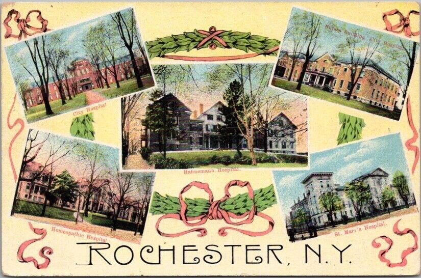 Vintage 1909 ROCHESTER, New York Postcard Multi-View / 5 HOSPITAL Buildings