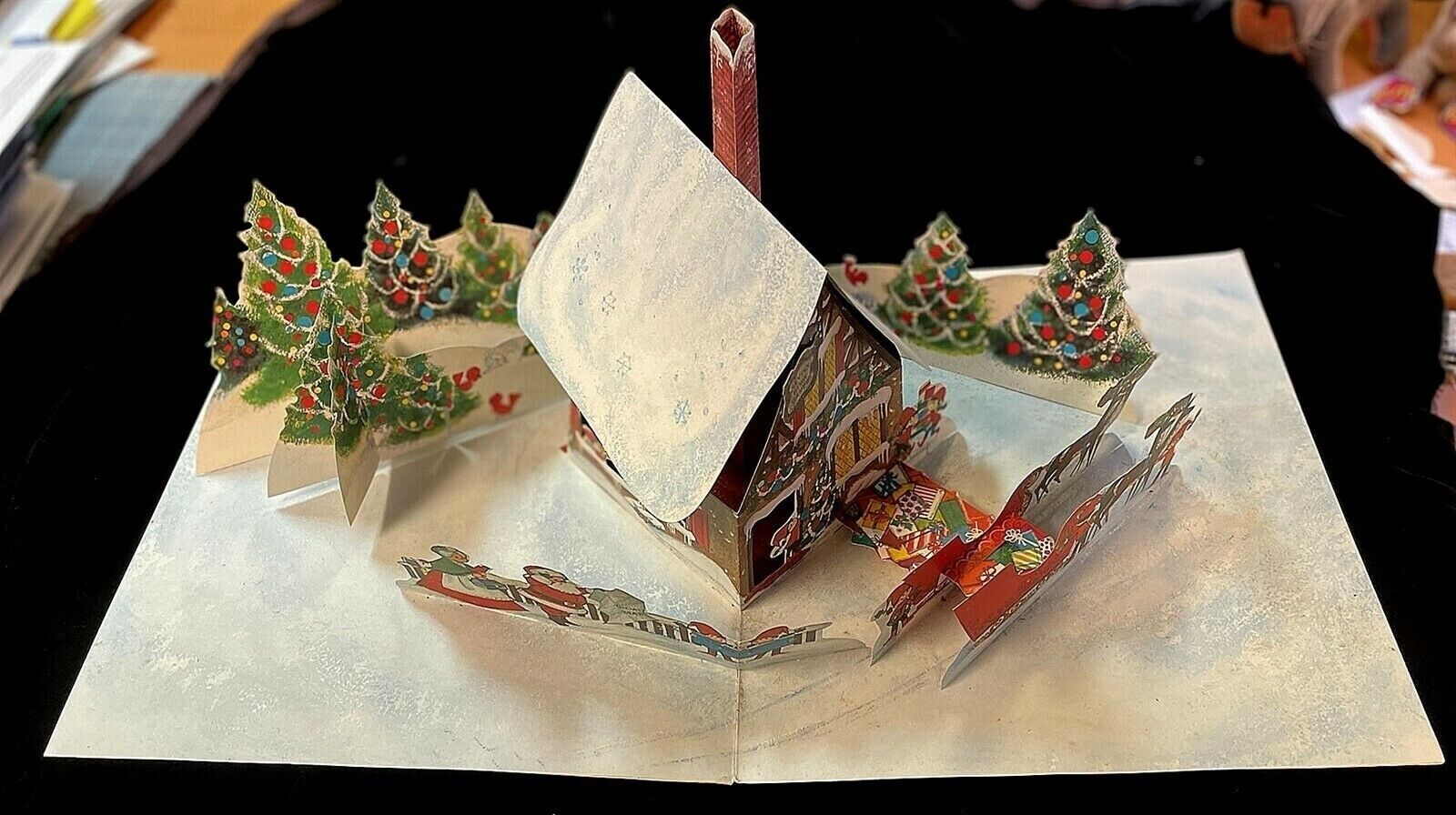 1960s Hallmark Pop-up Decoration - Santa\'s Workshop - Mrs. Claus, Elves, etc.