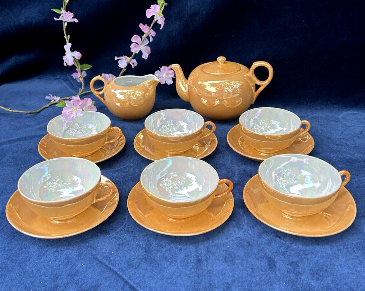 Vintage Shofu Japan Tea Set Lusterware Peach 15 pcs