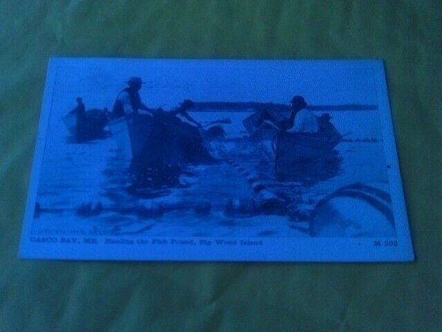 1914 GEORGE S. GRAVES POSTCARD NET FISHING BOATS BIG WOOD ISLAND CASCO BAY MAINE