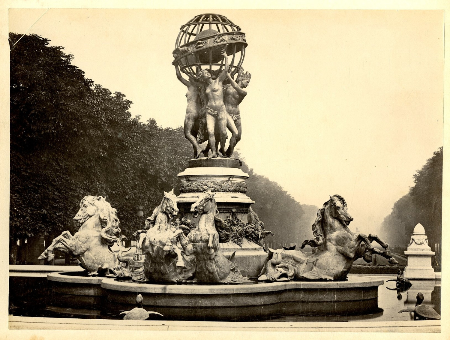 France, Versailles, vintage print basin.  Circ 20x25 Silver Print