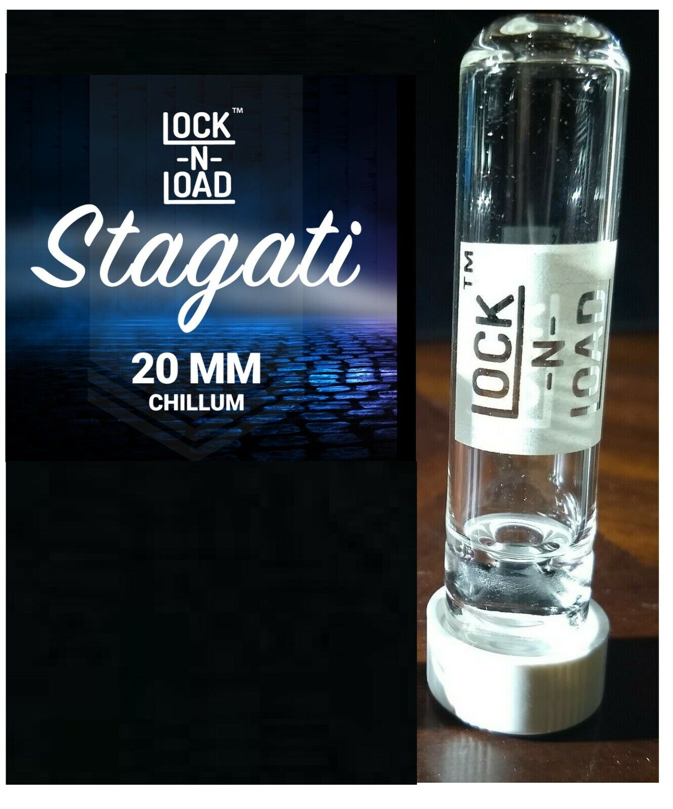 The New LOCK-N-LOAD STAGATI Jumbo Glass Chillum Pipe with Cap 20mm x 3.5”