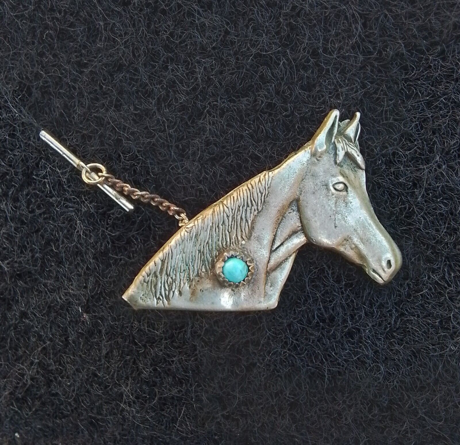 Native American Old Pawn Sterling Silver Turquoise Horse Tie Tack Stamped