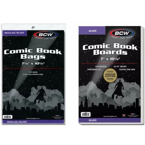 100 - BCW Silver Backing Boards & 2-Mil Polypropylene Comic Book Bags Set of 100