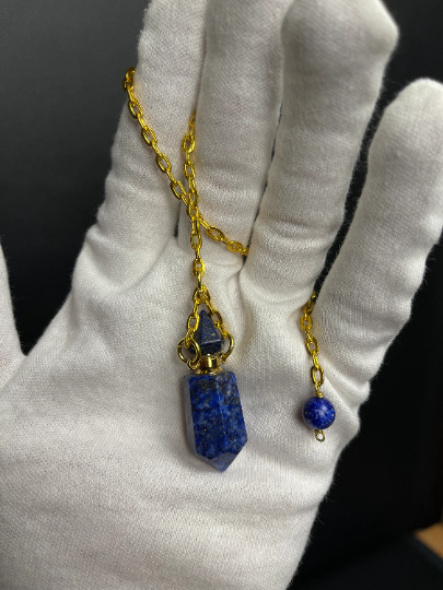 Tiny Crystal Blue Amulet made of Egyptian Natural Lapis lazuli with Oil holder
