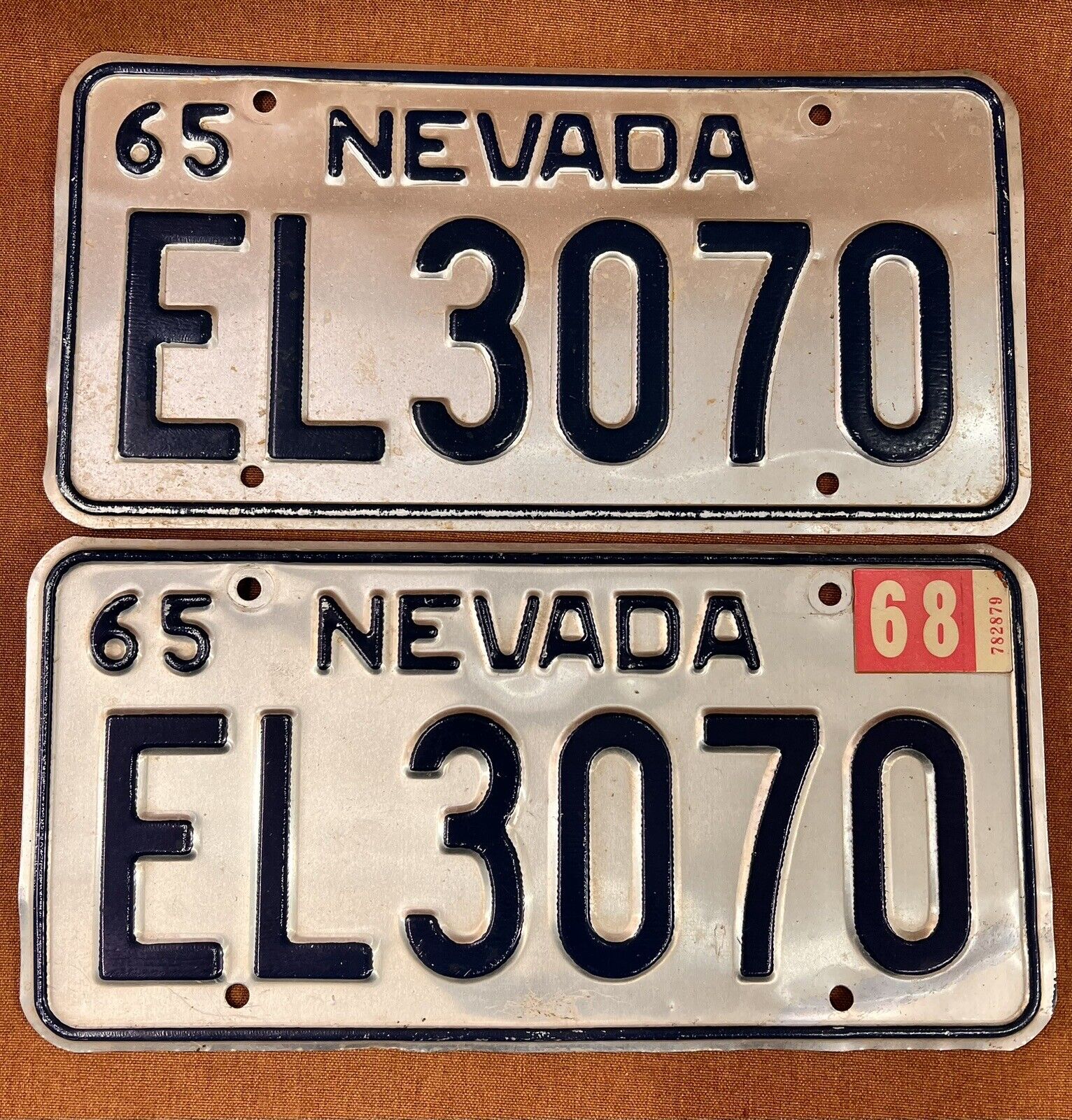 Vintage 1965 NEVADA Elko County USA Matching Pair License Plates ~ All Original.
