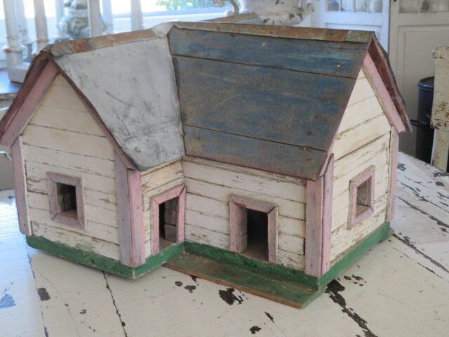 FABULOUS Vintage COUNTRY HOUSE BIRDHOUSE Chippy White Pink Green Metal Roof