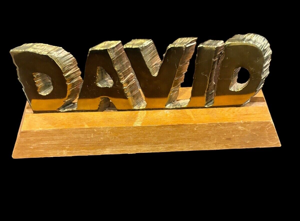 Vintage Metal Brass DAVID Name Plate Heavy For Desk Or Mantle 11”
