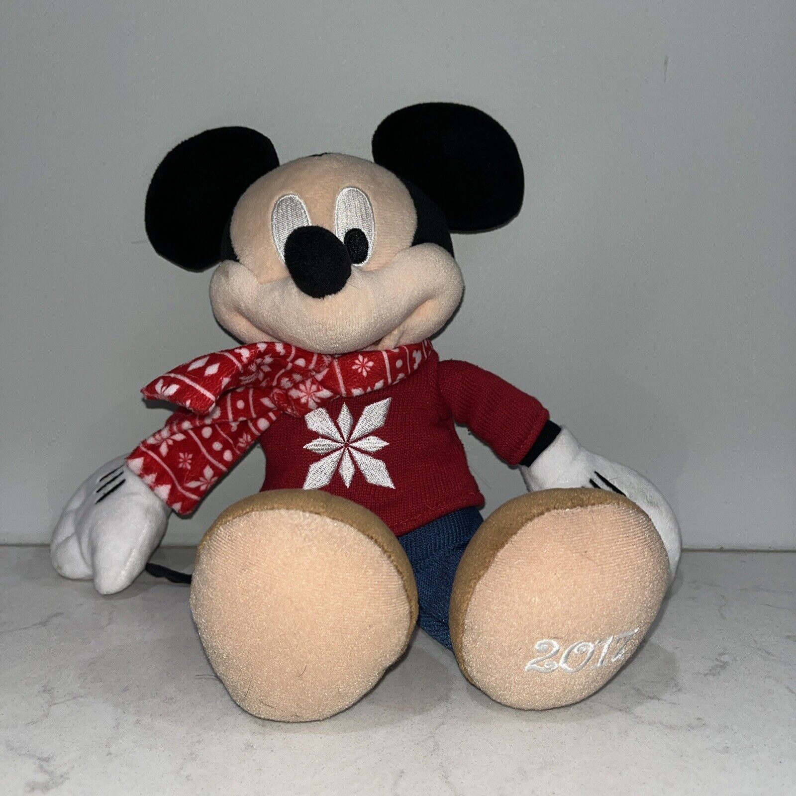 Disney Store 2017 Mickey Mouse Winter Scarf and Snowflake Sweater Plush 13\