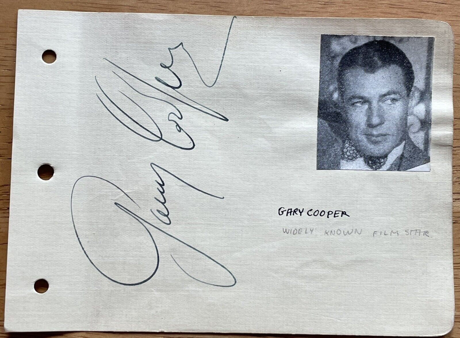 Actor Gary Cooper Autograph Album Page