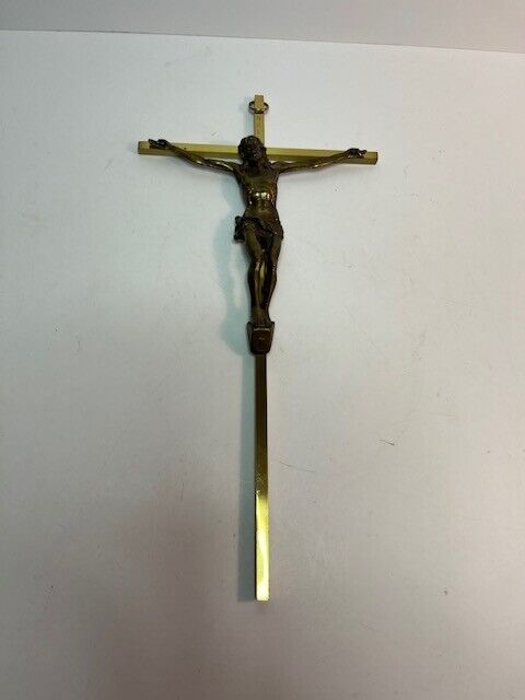 Vintage INRI 10'' Antiqued Brass Cross Crucifix Jesus Christ On The Cross