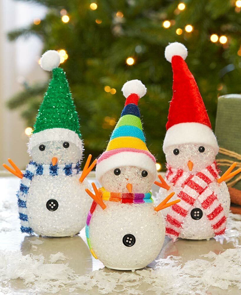 Set of 3 Whimsical Color-Changing Snowmen Christmas Figurines 