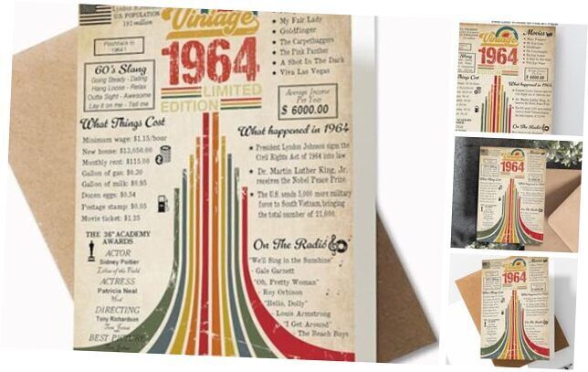 60th Birthday Card, Vintage 1964 Limited Edition, 60th Birthday Gifts for 