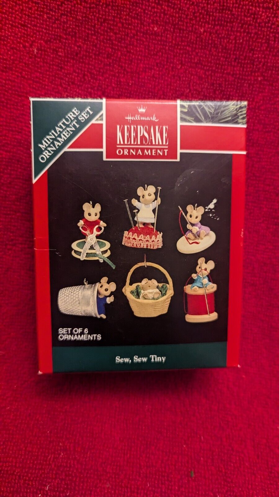 Hallmark 1992 Sew Sew TINY 6 pc Mini Mice Keepsake Xmas Ornaments NIB